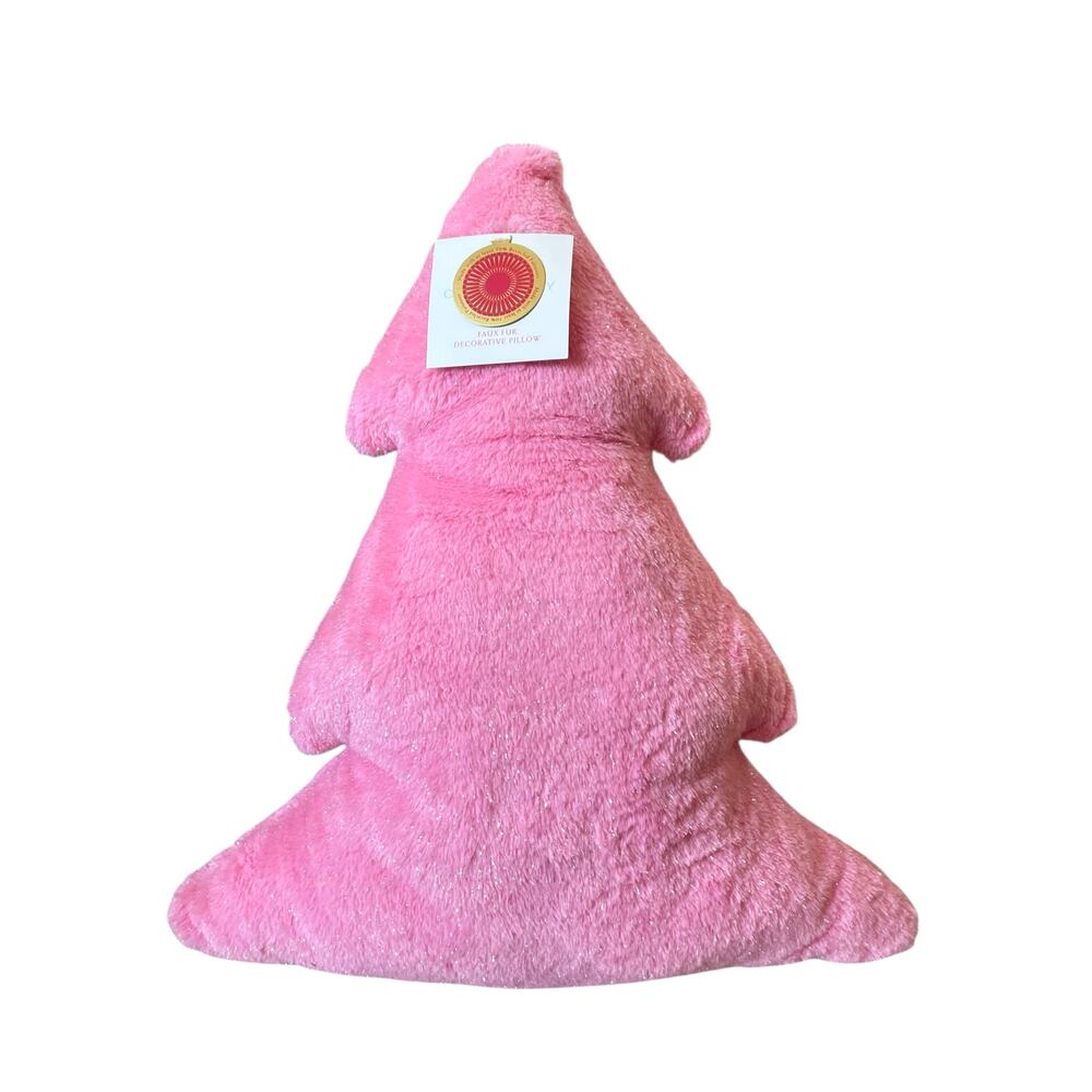 Cynthia Rowley Oversized Pink Faux Fur Christmas Tree Pillow 26in Pinkmas NEW